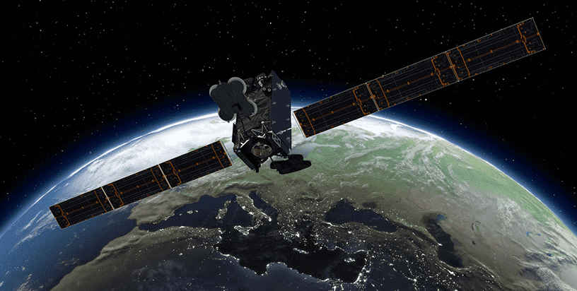 Satellite in space providing global connectivity